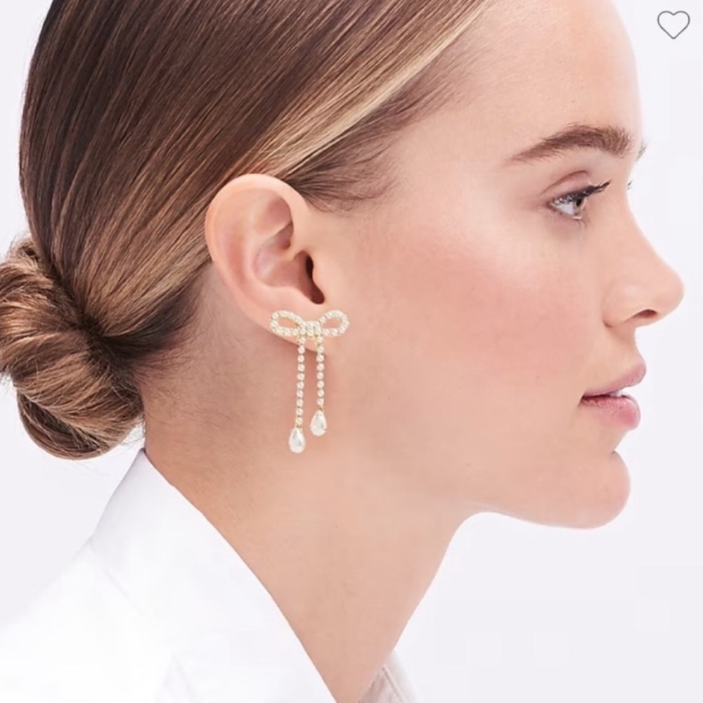 J Crew Pearl Gold Bow Earrings - Picture 2 of 2